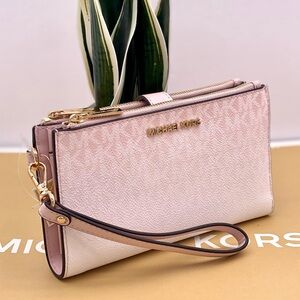 Michael Kors DoubleZip Wallet Wristlet Smartphone Case Ombre Powder Blush